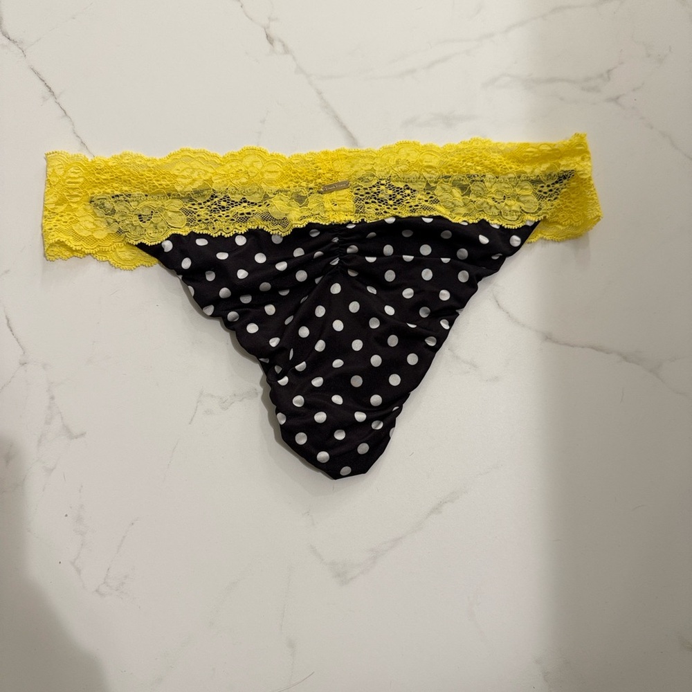 Beach Bunny Black & Yellow Polka Dot Lace Bikini Bottoms
